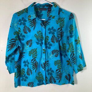 Womens Relativity Hawaiian Button Shirt 1/2 Sleeve M‎ Cotton Light weight